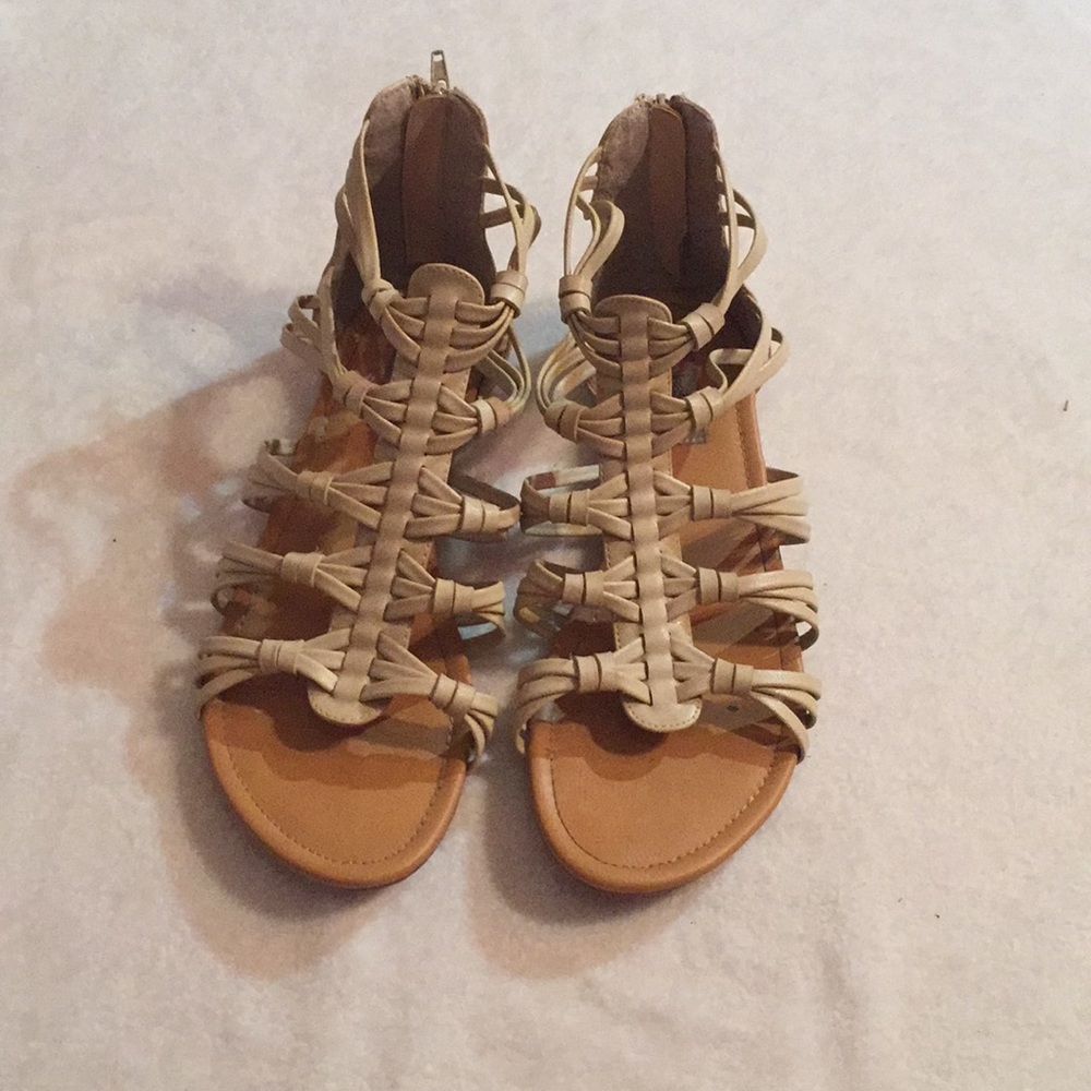 Cream strap zip back sandals